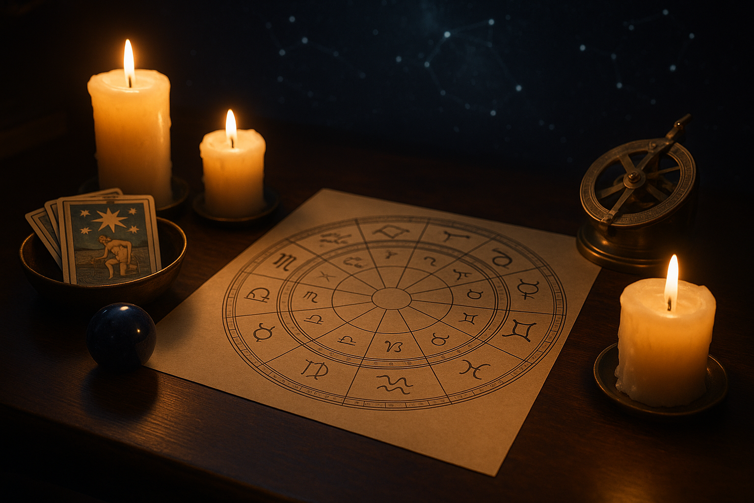 Horoskop dzienny 31 lipca 2026 przedstawiony na tle koła zodiaku, kart tarota, świec i astrologicznych akcesoriów.
