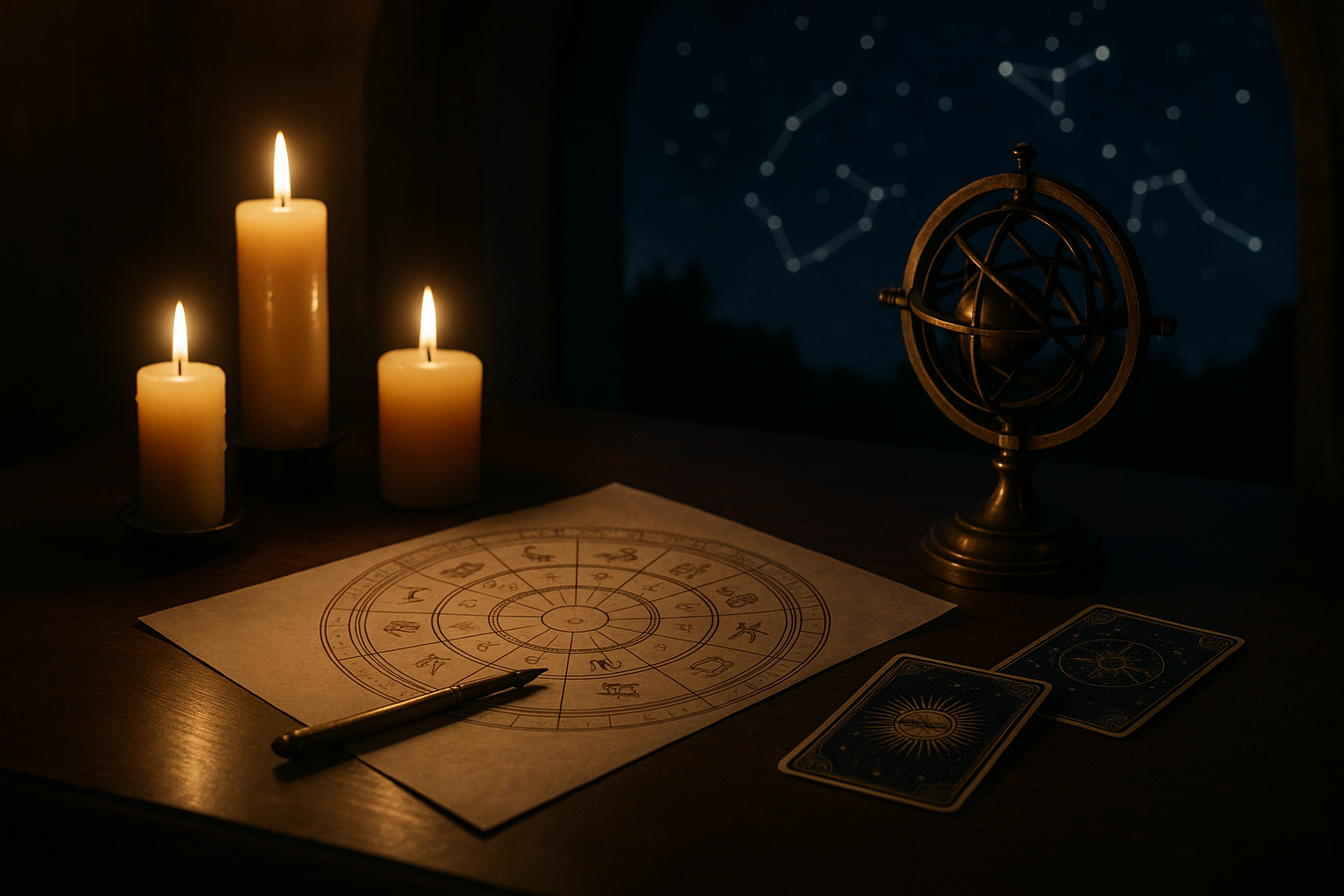 Horoskop dzienny 11 sierpnia 2026 przedstawiony na tle wykresu zodiaku, świec i astrologicznych kart.